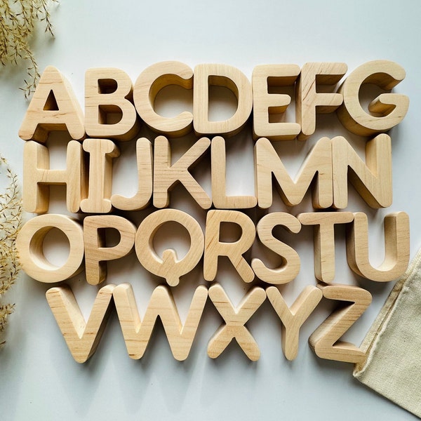 29 Uppercase Wooden letters, Wooden alphabet, magnetic alphabet letters, letter magnets for homeschool montessori material, English alphabet