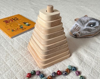 Square Piramid Wooden stacking toy piramid, Square stacking toy, Wooden pyramid for toddlers montessori materials