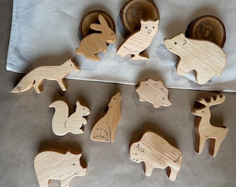 Holz Waldtiere 10er Set - Stehende Tier Figuren Woodland Waldorf Montessori Spielzeug