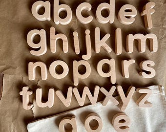 Handmade Wooden Alphabet Letters Magnets -29 Lowercase English Letter, Learning Toy for spelling