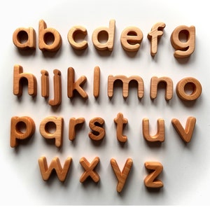 29 letras de madera minúsculas redondeadas y aceitadas para niños, letras magnéticas de madera, imanes del alfabeto, imanes de letras, alfabeto inglés de madera