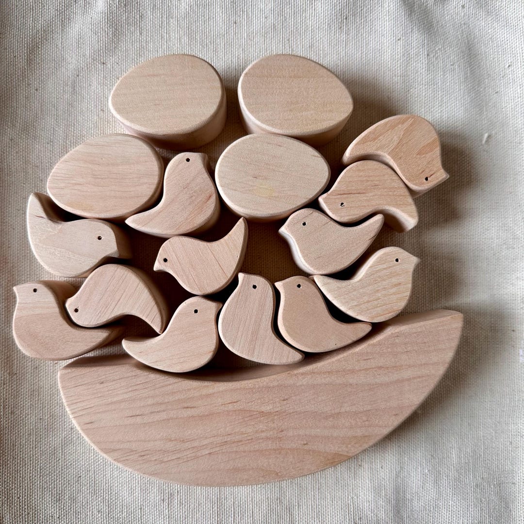 Hand Carved Wooden Toys Bird and Egg Nesting Stacking Toy: Montessori ...