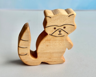 Wooden Raccoon Figurine: Handmade Wood Animal Toy Raccoon