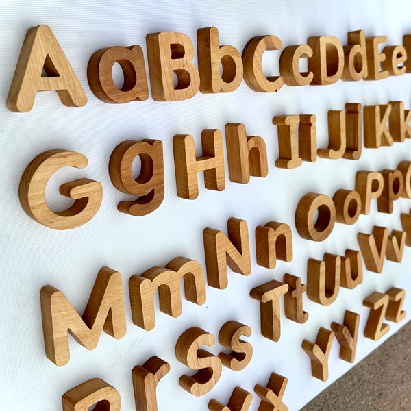 55 Oiled Wooden letters, magnetic alphabet for kids, letter magnets wooden toys, Montessori materials