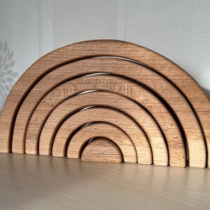 Large Solid Wooden 7 rainbow stacker, Natural wooden rainbow, montessori materials, seven arcs rainbow, no painted clear organic wood