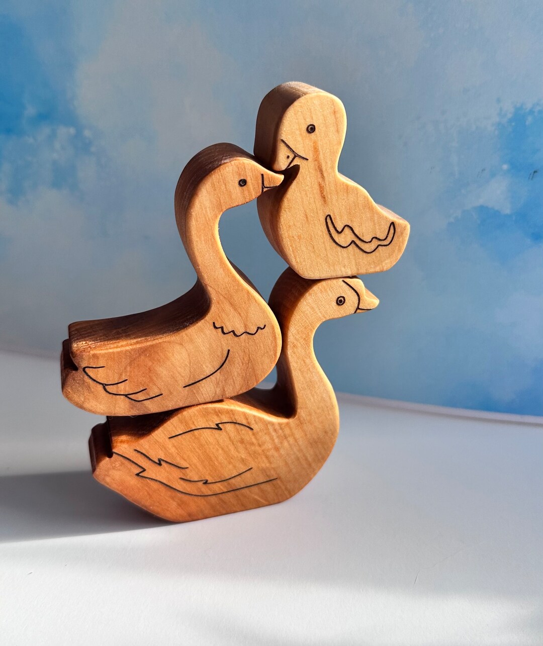 Wooden Geese Family, Wooden Goose Farm Animals, Waldorf Wooden