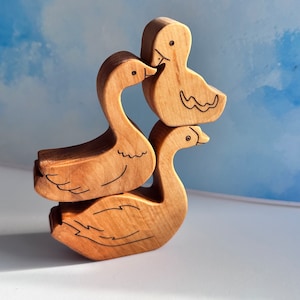 Wooden geese family, wooden Goose farm animals, waldorf wooden figurines, Wooden animal Domestic, goose toy figurine, Wooden Farm birds