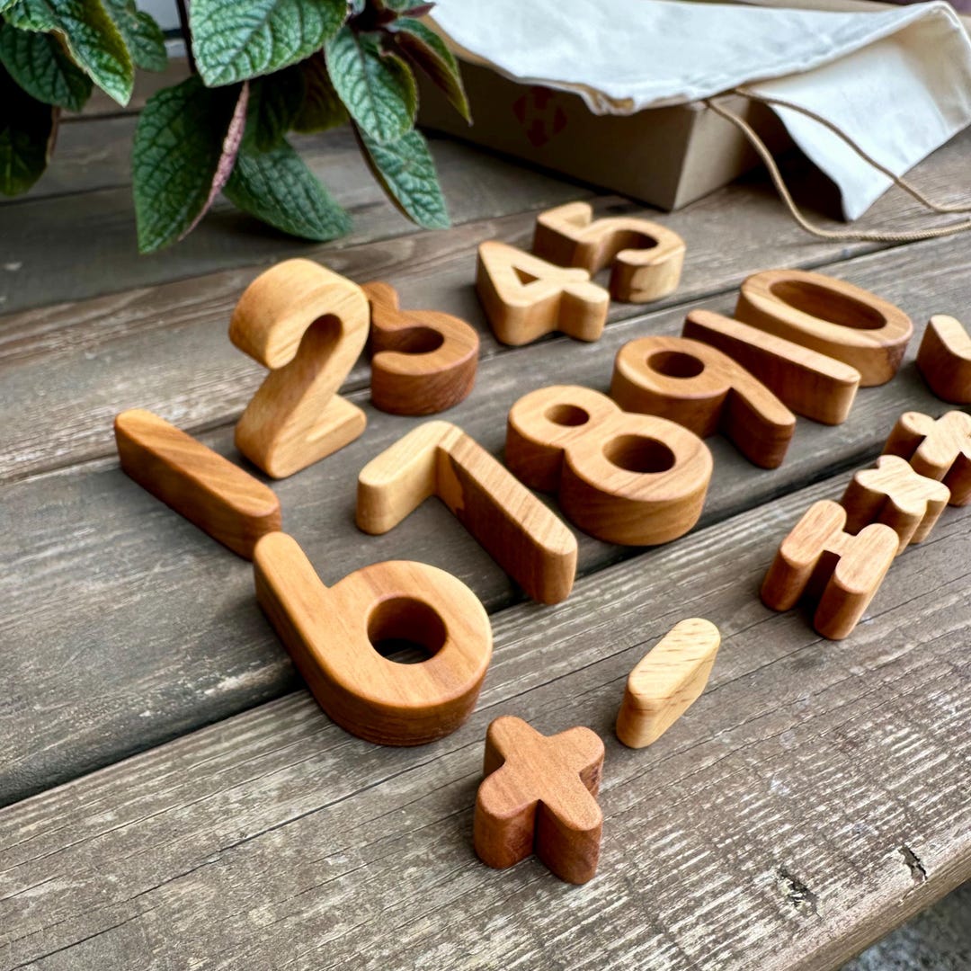 Hand Carved Wooden Numbers: Montessori Math Learning Toy Set - Etsy