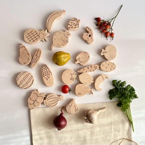 Wooden fruits toy and vegetables toy set, kids Wooden fruits food toy vegetables, kids kitchen toy, vegan food toys, wood play food set