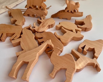 Handcrafted Wooden African animal figurines, Wood Jungle animal toy for kids, Safari animals