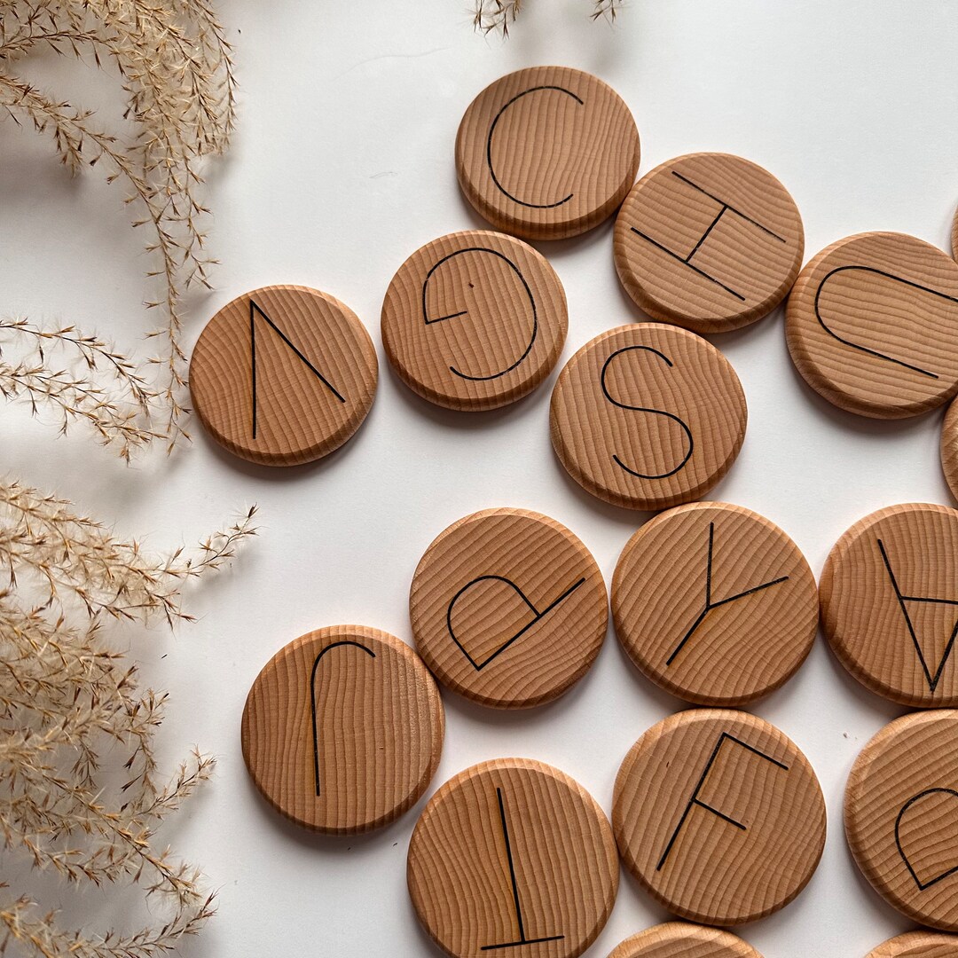 55 Mm Wooden Coins Letters Uppercase Alphabet, Nursery Letters, Wooden ...