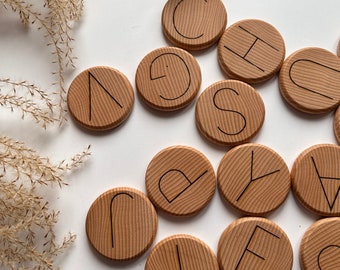 55 mm Wooden coins letters Uppercase Alphabet, nursery letters, wooden letters, baptism toys