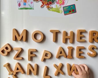 Wooden Alphabet: 29 pcs Montessori Letters, Homeschool Learning Letter Magnets | Oiled Rounded