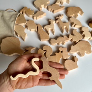 24 pcs Waldorf wooden forest animals toy set, birds and reptiles, wooden animal figure toy, waldorf forest animals, montessori animal