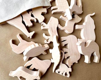 Handmade Wooden Safari Animals Figurine - Waldorf and Montessori Toys