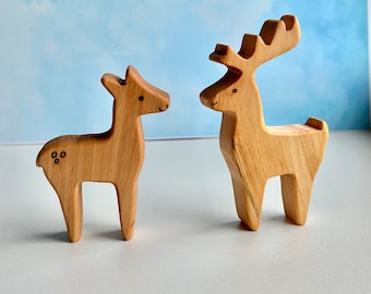 Handmade Wooden Deer Family: Waldorf Montessori Toy Figurines Wild animal