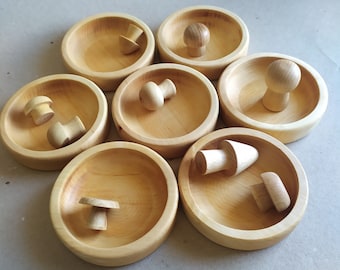 Alder solid wooden bowl, handmade round wood bowl, pinch bowls set, Sorting Bowl for Sensory Bin, Montessori fine motor skill toy