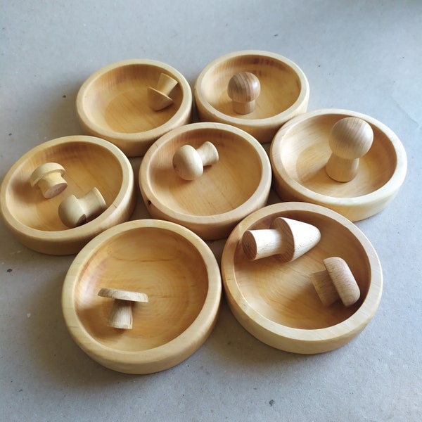 Alder solid wooden bowl, handmade round wood bowl, pinch bowls set, Sorting Bowl for Sensory Bin, Montessori fine motor skill toy