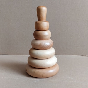 Montessori Toy Wooden Stacking Rings Sensory Toy, Wooden Ring Pyramid Tower, circle Stacking toy, Natural wooden shape sorter