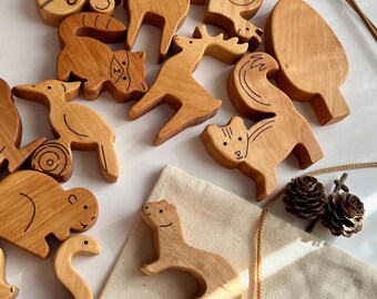 Ensemble de 25 figurines artisanales d'animaux des bois pour enfants Figurine d'animaux de la forêt en bois fait main - France