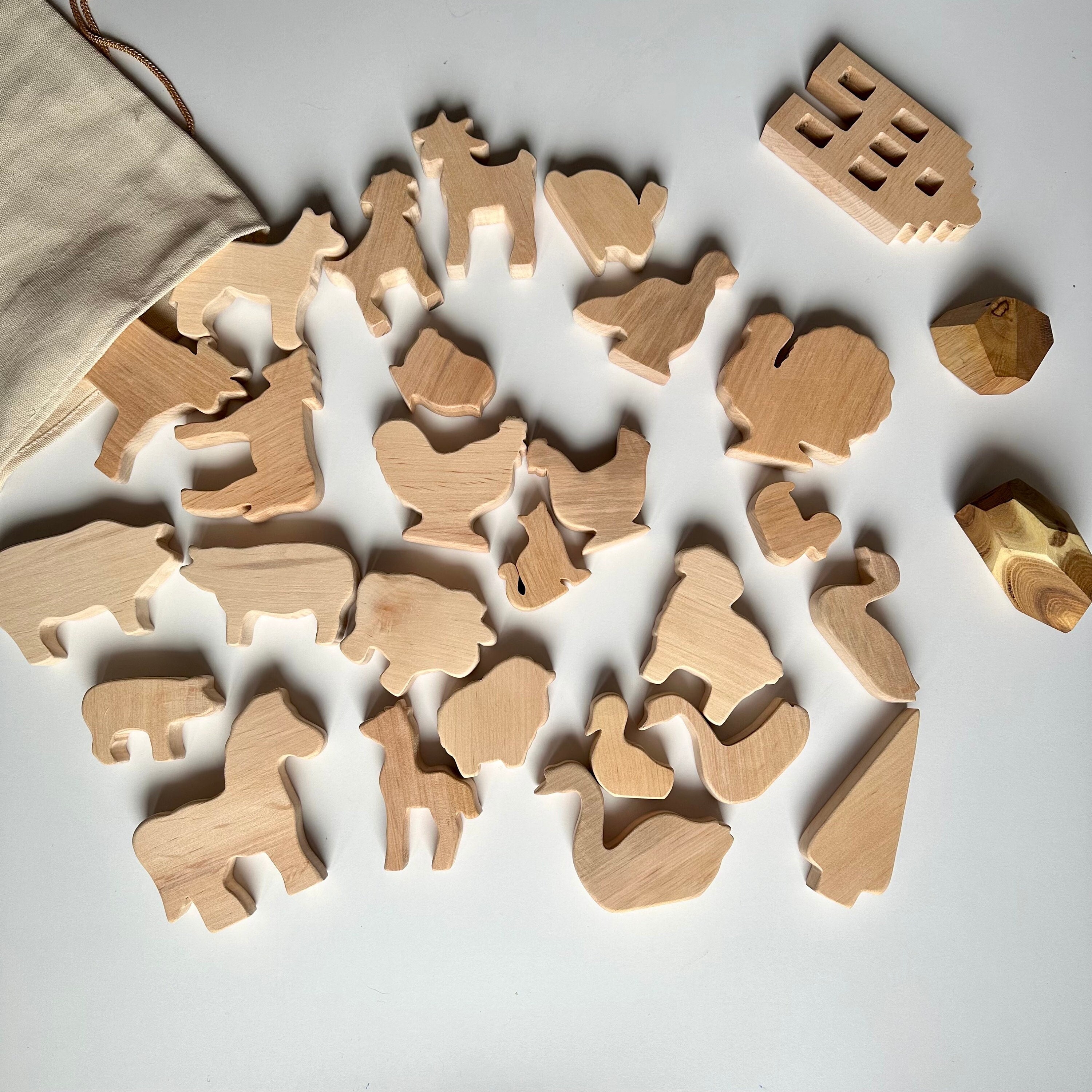 Christmas Advent 26 Pcs Waldorf Wooden Farm Animal Wood Domestic