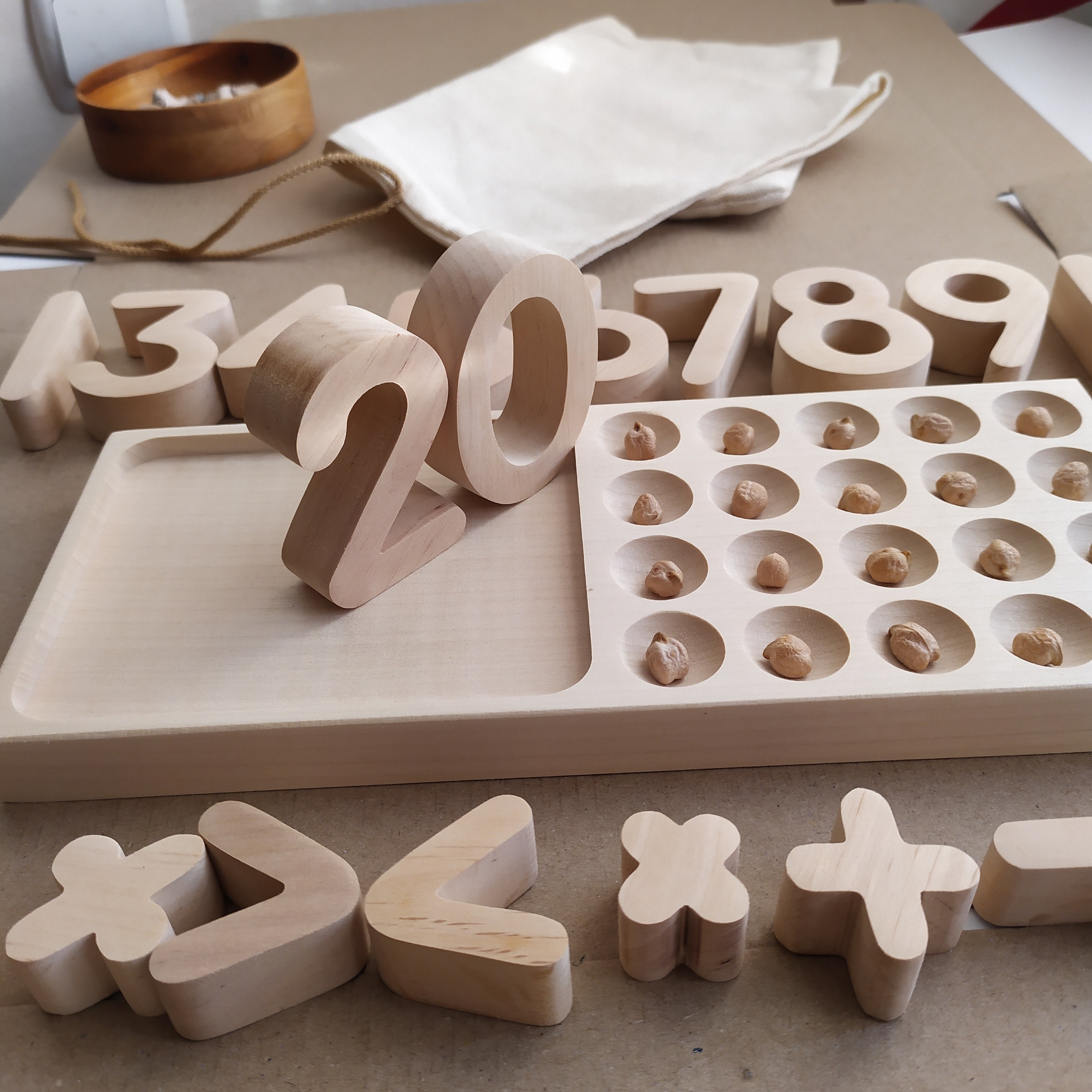 Math Handcraft Handcrafted Wooden Number Tray: Montessori Math 1-20 Counting Board - Etsy
