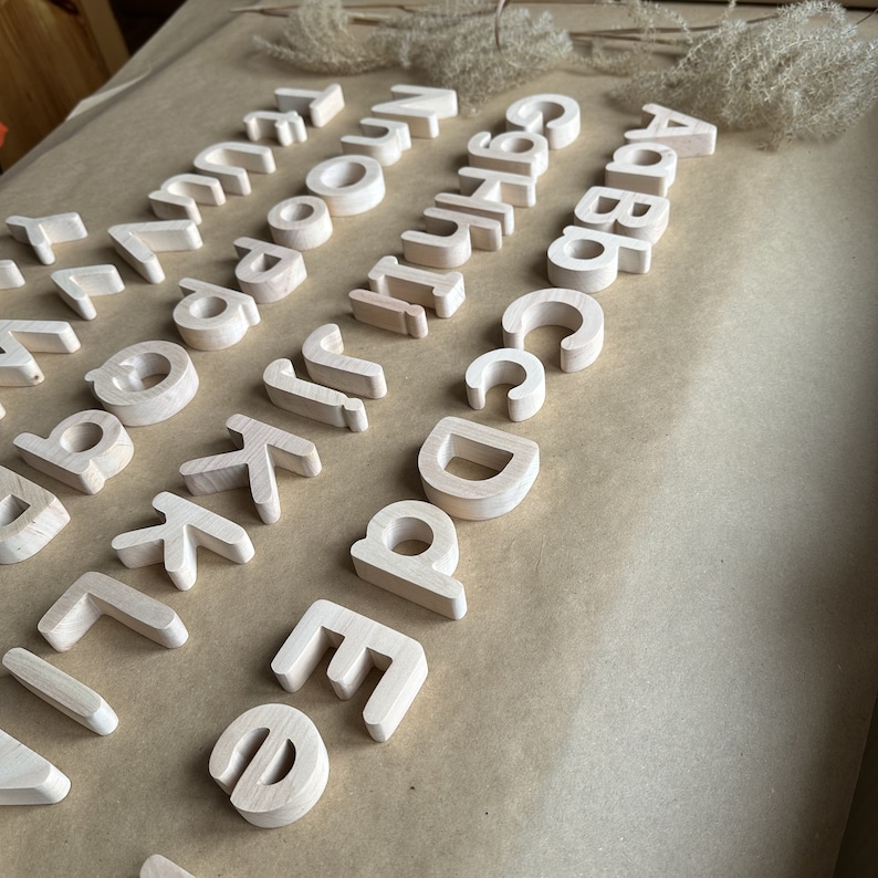 Wooden Spanish Alphabet Uppercase and Lowercase Letters, Spanish