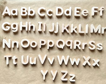 Handmade Wooden Alphabet Letter Set: 55 pcs Wood Magnetic Letters Uppercase and Lowercase Magnets