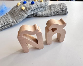 Handmade Wooden Spanish Alphabet Magnets: 54 pcs Uppercase and Lowercase Letters