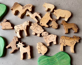 15 Wooden Farm animals toy set, wooden animals figurines, domestic animal figure toy, country animals, montessori inspired animals