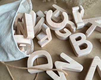 Montessori Wooden Alphabet Letter set: 29 pcs Magnetic or Plain Solid Wood letters Homeschool