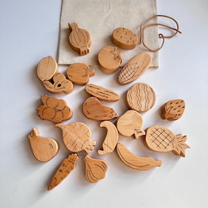 Wooden fruits and vegetables set for children to play and learn vegetables and fruits, toy food cooking games, Wooden kitchen set for kids