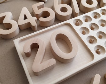 Handcrafted Wooden Number Tray: Montessori Math 1-20 Counting Board