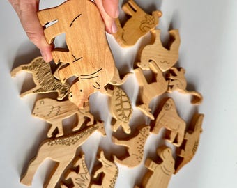 Wooden Safari Animal Figurines of your choice: Montessori African Jungle Toy