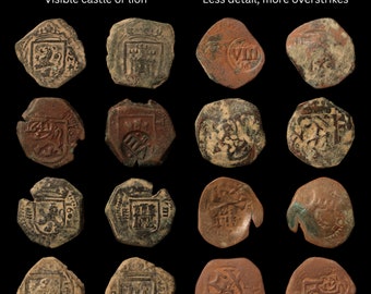 スペイン「海賊」コブコイン - 本物のアンティーク銅貨 - 1556年頃