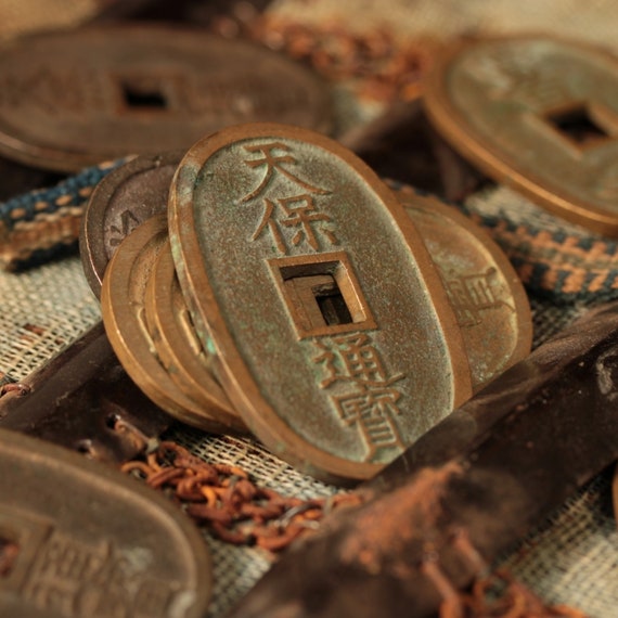 Genuine Edo Japan Coin, Tenpo Tsuho (1800's), Glass Display