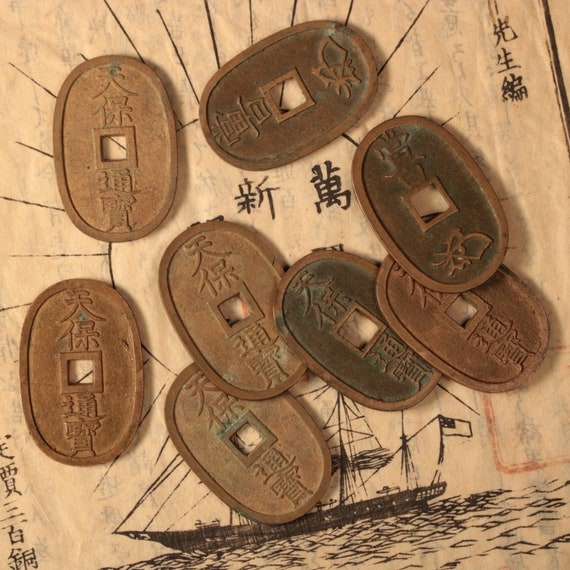 Genuine Edo Japan Coin, Tenpo Tsuho (1800's), Glass Display