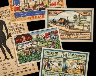 German Notgeld Antique Banknotes - Authentic Historical Collectibles from Weimar Republic, 1910s-1920s, History Hoard