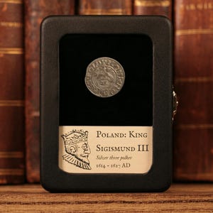 Mittelalterliche polnische Münze, König Sigismund III, Echtsilber 3 Polker mit Schaukasten - datiert 1614 bis 1627 CE - polnisch-litauisches Commonwealth