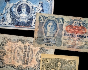 Antique European Banknotes from 1910's, Last Royal Houses of Europe - Rare Collectibles from Austria, Russia, and Germany, History Hoard
