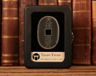 Genuine Edo Japan Coin, Tenpo Tsuho (1800's), Glass Display - History Hoard