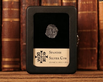 Spanish Silver Cob, "Pirate" Coin, Genuine Antique - 1600s to 1800s - South America, New World - With Display Box - History Hoard