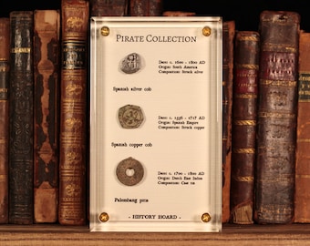 The Pirate Collection, Set of Three Genuine Antique Coins - Spanish & Dutch East Indies - 1500s to 1700s - With Display Case - History Hoard