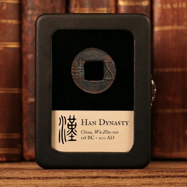 Pièce de monnaie chinoise de la dynastie Han, 118 avant notre ère, Chine impériale - Véritable pièce de monnaie ancienne dans une boîte de présentation - Trésor d'histoire