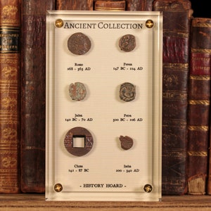 Ancient Collection - Authentic Ancient Coins from Six Empires, Genuine Coins in Acrylic Display, History Hoard