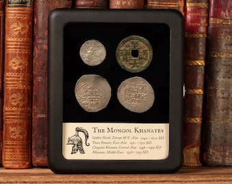 Mongol Empire Collection, Genuine Medieval Coins of the 4 Khanates with Display, 1242 - 1502 CE, Descendants of Genghis Khan - History Hoard