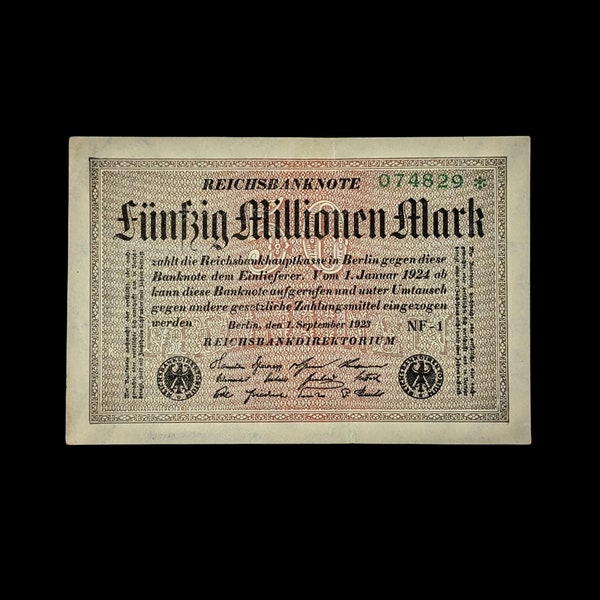 German Inflation Bill, Authentic Antique Collectible, 50,000,000 Marks, 1923, Weimar Republic - History Hoard