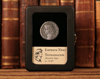 Emperor Nero Tetradrachm, Roman Egypt - Genuine Ancient Coin with Display Box - 54 to 68 CE - Roman Empire - History Hoard