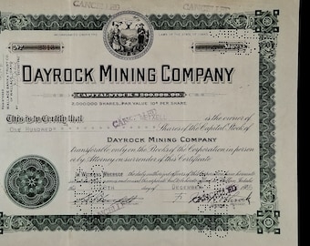 Genuine Dayrock Mining Co. Stock Certificate - 1930's - United States Great Depression Collectible - Historical Document - History Hoard