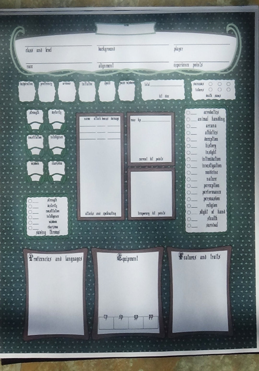 D D 5e Printable Character Sheet Elf Nature Edition Etsy Uk
